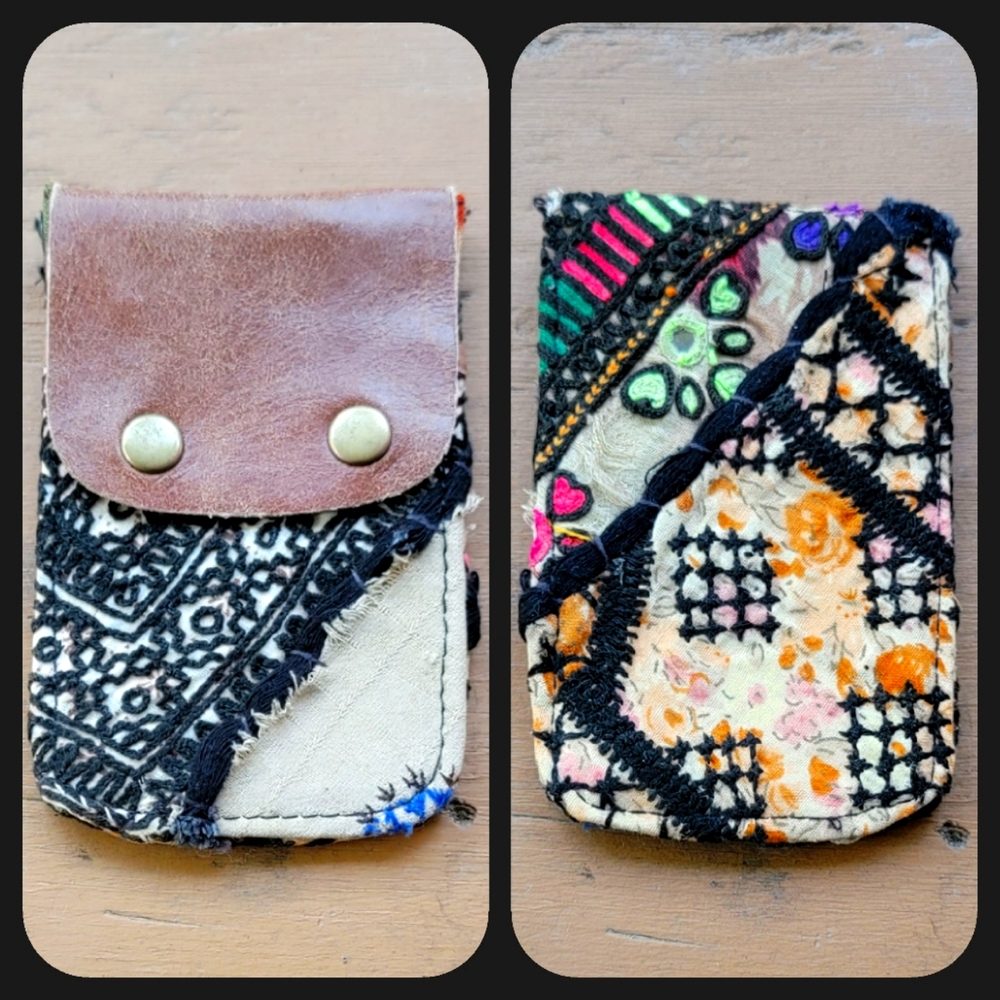 🔮🎱 Free People Boho Embroidered Repurposed vtg banjara hippie Wallet card case